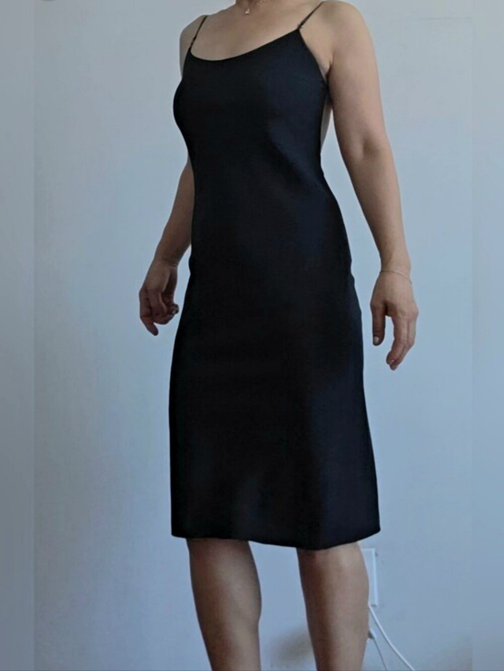 PRADA. Silk w Lthr Strap Blk Dress. Made Italy. Small. - Picture 8 of 15